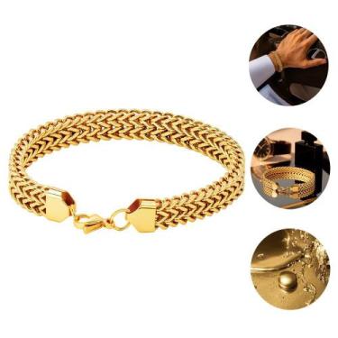 Imagem de Bracelete Masculino Ouro 18k 10mm Grossa Moderna Pulseira Luxo Elegant