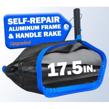 Imagem de Rede de escumadeira de piscina, rede de folha de piscina para limpeza, limpador de rede de substituição de ancinho de folha de piscina grande para folhas acima do solo, moldura de alumínio, rede de