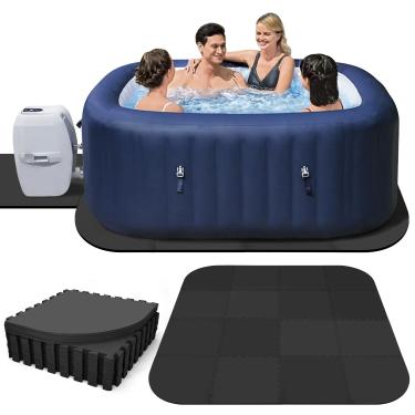 Imagem de GOOFCXO Tapete e almofada para banheira de hidromassagem de 85 polegadas para banheiras infláveis, base extra grossa de 1,27 cm de espessura de espuma vinílica acetinada antiderrapante para banheiras