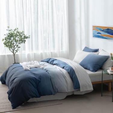 Imagem de Conjunto de capa de edredom ALEISSEL 100% algodão queen size azul ocea