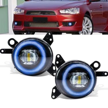 Imagem de AFOGGEST Farol de neblina Angel Eye para Mitsubishi Lancer 2008-2014 para-choque dianteiro branco lâmpadas LED com anel azul, 1 par