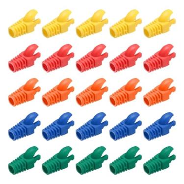 Imagem de PATIKIL Capa de conector RJ45, 200 peças Cat5 Cat5E Cat6 Cat7 capa de inicialização de cabo de rede para laptops, computadores desktop, roteadores, câmeras de rede Smart TV, impressoras, 5 cores