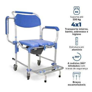Imagem de Cadeira De Banho Higiênica Em Alumínio Reforçada Assento Acolchoado Ad
