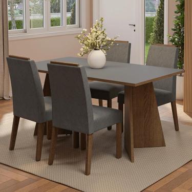 Imagem de Conjunto Sala De Jantar Tampo De Madeira 4 Cadeiras Rustic/cinza/silver évora Madesa