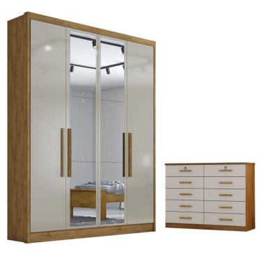 Imagem de Guarda Roupa Solteiro Sevilha com Nicho e Espelho e Gaveteiro Milão com Chave Cumaru 25 Fendi - Novo Horizonte