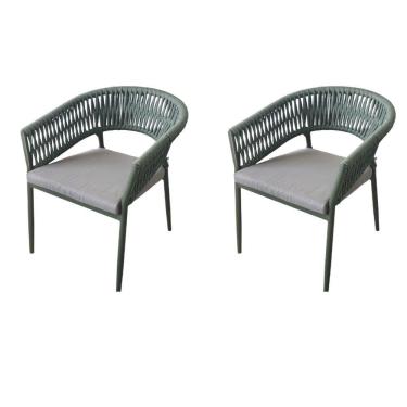 Imagem de Kit 2 Cadeiras Ravello Caraíva Fratini Encosto Corda Náutica Assento AcquaBlock Base Alumínio Verde