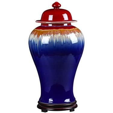 Imagem de AKALNNB Vaso de porcelana azul e branco vaso de gengibre vaso de mesa para casa vasos de cerâmica chinês azul e branco pote de gengibre centros de mesa vasos decorativos A 56xw20 cm rústico