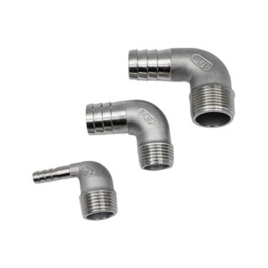 Imagem de Farpa de mangueira de 6 mm-50 mm x 1/10.2 cm 3/20.3 cm 1/5.1 cm 3/10.2 cm 2.5 cm 3.2 cm 3.8 cm 5.1 cm BSP macho SS304 cotovelo de aço inoxidável 90 graus conector de encaixe de tubo (1l2 polegadas - 8