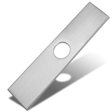 Imagem de PHITUODA Placa de torneira Tampa do furo da torneira da pia da cozinha 25,5 cm 1 ou 3 furos tampa retangular longa placa de convés placas de cobertura de encanamento para cozinha banheiro, níquel