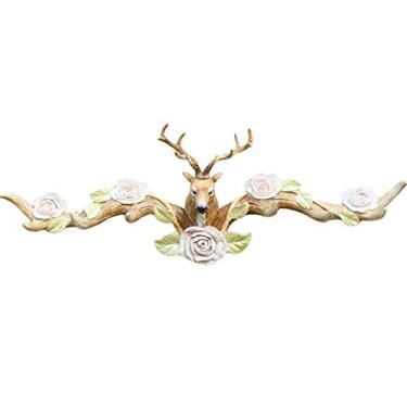 Imagem de Cabides de parede cabide de cabeça de veado estilo rural, prateleira de armazenamento retrô americana, decoração de parede de chifre criativo, porta-chaves doméstico simples, rolamento de carga 5 kg