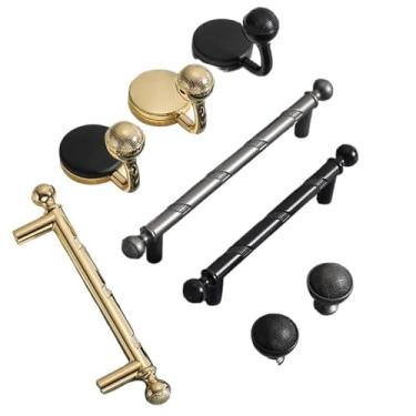 Imagem de CXYFQUUK Puxadores de porta dourados pretos de liga de zinco puxadores de gaveta sólidos puxadores de móveis modernos ferragens 2 peças (A-preto e dourado)