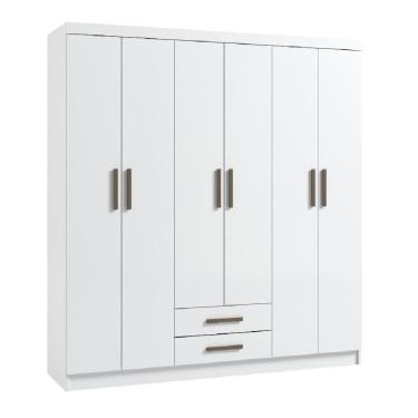 Imagem de Guarda-Roupa Casal 6 Portas 2 Gavetas MDP Amendoa com Cabideiro e Prateleiras Corredica Telescopica