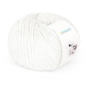 Imagem de Katech Fio de algodão para crochê - 55% algodão 45% acrílico - 4 médios (penteado) - fio de algodão de leite super macio - ótimo kit inicial de crochê e tricô para artesanato colorido (branco)