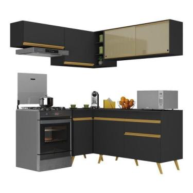 Imagem de Armário De Cozinha Completa De Canto V2059 Preto/dourado - MULTIMOVEIS