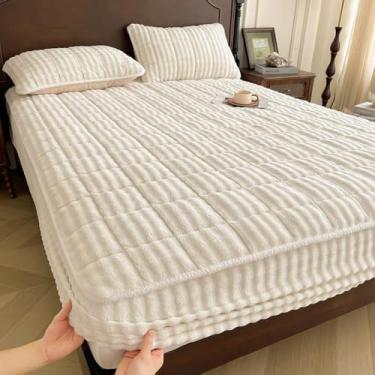 Imagem de Capa de colchão fácil de cuidar, respirável e respirável, protetor acolchoado de pelúcia macia com faixas elásticas, roupa de cama de cor sólida - branco||150 x 200 cm