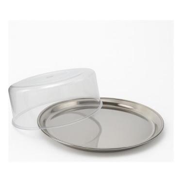 Imagem de Prato Porta Bolo Inox Com Tampa Transparente Redondo 26cm - Ke Home