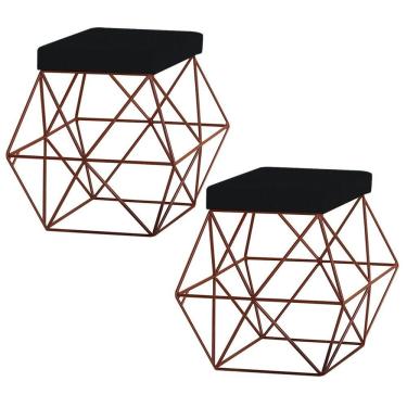 Imagem de Kit 2 Puffs Decorativo Base Bronze Trixie Veludo Preto