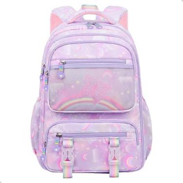 Imagem de Mochila Juvenil Feminina Infantil Arco Iris Bolsa Espaçosa Fichario - 