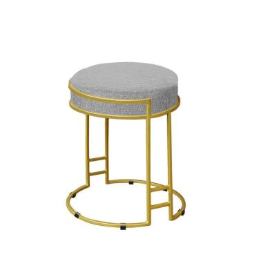 Imagem de Puff Decorativo Sarah Sala E Recepção Metal Dourado Linho