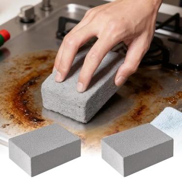 Imagem de 2 peças de tijolos de limpeza de churrasqueira, bloco de limpeza de pedra-pomes e pedra de chapa para churrasqueira, forno, fogão, topo plano, fogão, frigideiras, prateleiras