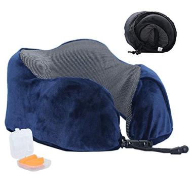 Imagem de Travesseiro almofada de Pescoço para Viagem, Espuma Viscoelástica, Ajustável (AZUL)