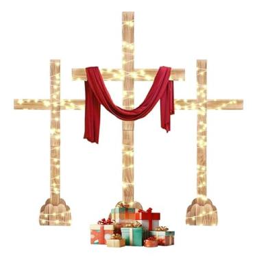 Imagem de Kuabiz Conjunto de cruz de madeira de 150 cm e 2 peças de 81 cm cruz de madeira de Natal Jesus Cristo católico feito para decoração de Páscoa para igreja de comunhão de casamento ao ar livre