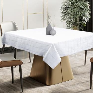 Imagem de UNIQINNOW Toalha de mesa quadrada rústica de tecido resistente 100% algodão - capa de mesa de jantar lavável - ideal para jantar, casamento, Natal, uso diário, roupa de mesa 152 x 152 cm, branca