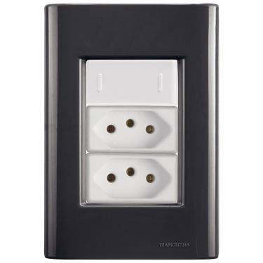 Imagem de Cj Interruptor E Duas Tomadas 10a E 20a Giz Grafite Tramontina Completo Pronto Tramontina