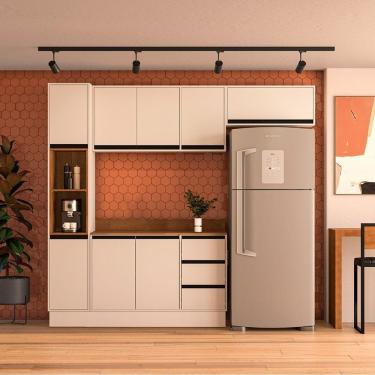 Imagem de Cozinha 4 Peças Balcão 3 Gavetas 2 Portas Aéreo Basculante Paneleiro Com Tampo Koya Branco-creme