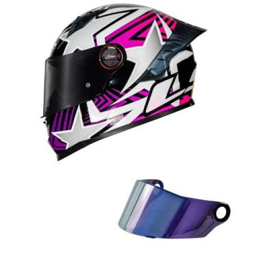 Imagem de Capacete LS2 FF358 Pro Estellar Preto Branco e Rosa Mais Viseira Camal