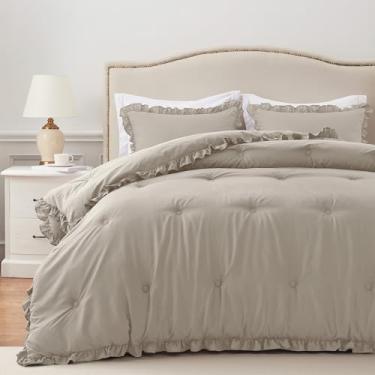 Imagem de HARBOREST Conjunto de edredom King King de linho - Conjunto de edredom com babados para cama king size, fofo para todas as estações, 3 peças (1 edredom e 2 fronhas)