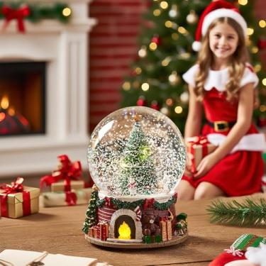 Imagem de LOVE FOR YOU Caixa de música de árvore de Natal iluminada embrulhada para presente com globo de neve lareira nogueira soldado urso de pelúcia trem festival natal decoração interna decoração de casa