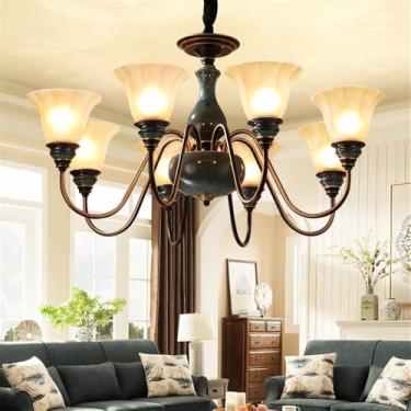 Imagem de Lustre de luxo europeu para sala de estar, estilo retrô americano, em cerâmica, para restaurante, quarto, escritório, hotel, casa de campo ou café, com luminária pendente de LED (U 8 lâmpada