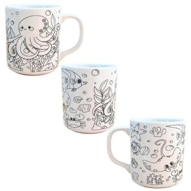 Imagem de Caneca Colorir Pinta Repinta Porcelana com Desenhos Sortidos para Adul