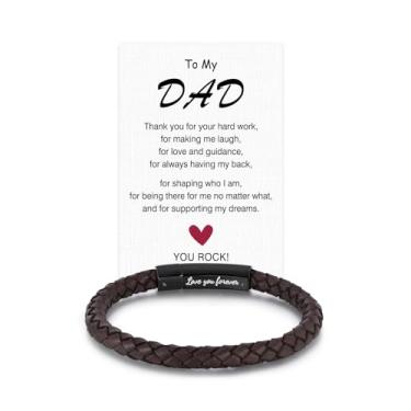 Imagem de Pulseira masculina trançada de couro genuíno para presente para homens, pai, marido, namorado, filho, neto, irmão, sobrinho, tio, preto, aço inoxidável, gravada com Love You Forever, joia 19,5 | 22,5