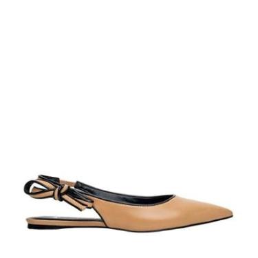 Imagem de Sapatilha Carrano Slingback Laço Bicolor Couro Bege Toffee-Feminino