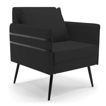 Imagem de Poltrona Mari Veludo Preto Pés Palito De Ferro Preto