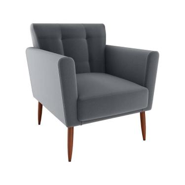 Imagem de Poltrona Decorativa Confortável Pés Em Madeira Maciça Cancun Veludo Cinza Matrix Veludo Cinza