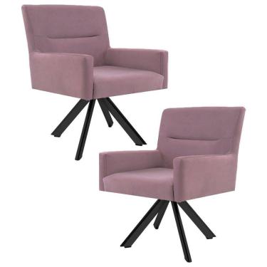 Imagem de Kit 2 Poltronas Decorativas Giratórias Base Eiffel Preto Angel Veludo C-305 Rosa - Domi