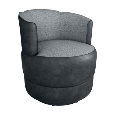 Imagem de Poltrona Decorativa Giratória Base De Ferro Marselha Sintetico Preto Linho Cinza Matrix Sintetico Preto Linho Cinza