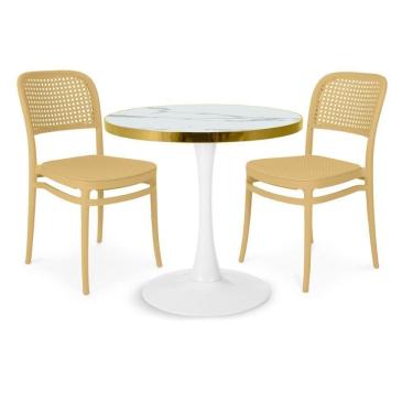 Imagem de Conjunto Mesa De Jantar Redonda Majestic 70cm Branca Com 2 Cadeiras Roma - Nude