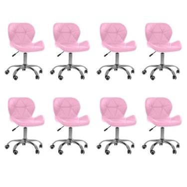 Imagem de Kit 8 Cadeiras Office Eiffel Slim Com Base Giratória E Ajustável Rosa