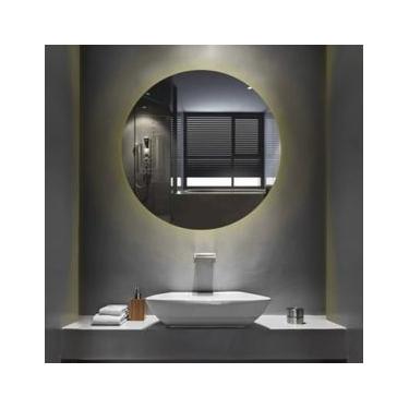Imagem de Espelho Multiuso Lapidado Pendurador Led Amarelo Redondo