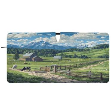 Imagem de Blueangle Cena de fazenda com vacas pára-brisas para-sol - 149.9 cm x 76.2 cm dobrável carro janela frontal blocos para-sol raios UV viseira de sol (911)