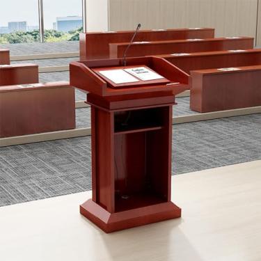 Imagem de Suporte de pódio para igreja, palestras e pódios moderno, suporte de pódio para púlpito de madeira ao ar livre, suporte de pódio para palestras com superfície de leitura inclinada e área de