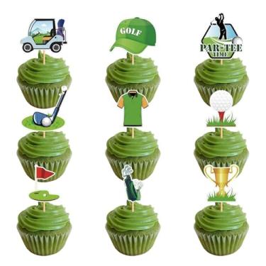 Imagem de Conjunto de topos de cupcake de golfe com 36 peças, carrinho de golfe, clubes, troféus e bolas, palhetas de cupcake para festas de aniversário infantis, chá de bebê, suprimentos de decoração de bolos