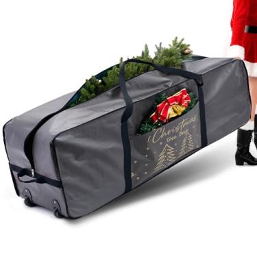 Imagem de IMAGINING Bolsa de armazenamento de árvore de Natal, serve para oficiais de Natal de 6/2,3 m, bolsa com zíper com alças e rodas de transporte reforçadas, vermelha (apenas bolsa)
