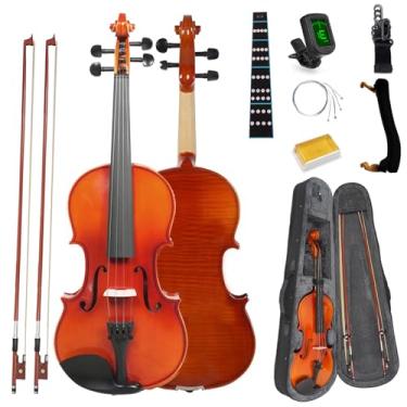 Imagem de FINO Kit de violino tamanho completo 4/4, conjunto de violino para adultos iniciantes com arco de jacarandá, cordas e ponte extras, 2 resinas, afinador, estojo, mudo, adesivos de escala, descanso de