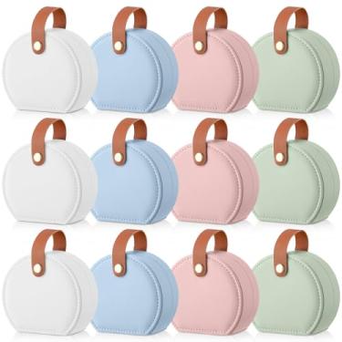 Imagem de Weysat Pacote com 12 estojos de joias de viagem, mini caixa de presente de couro, para dama de honra, pequeno organizador de armazenamento de brincos (branco, verde, azul, rosa)