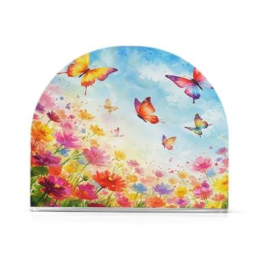 Imagem de JUZIHAI Aquarela borboletas flores porta-guardanapos para mesa dispensador de guardanapo em pé acrílico suporte de lenços de mesa independente para cozinha sala de jantar bar festa decoração de casa